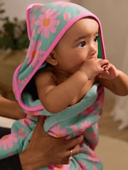 Set of 2 Pink/Green 100% Cotton Newborn Hooded Baby Towel - Image 1 of 9