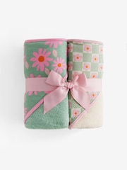 Set of 2 Pink/Green 100% Cotton Newborn Hooded Baby Towel - Image 7 of 9