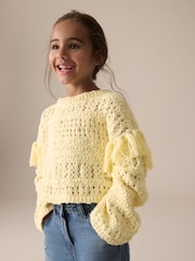 Lemon Yellow Tassle Knitted 100% Cotton Jumper (3-16yrs) - Image 1 of 8