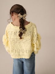Lemon Yellow Tassle Knitted 100% Cotton Jumper (3-16yrs) - Image 2 of 8