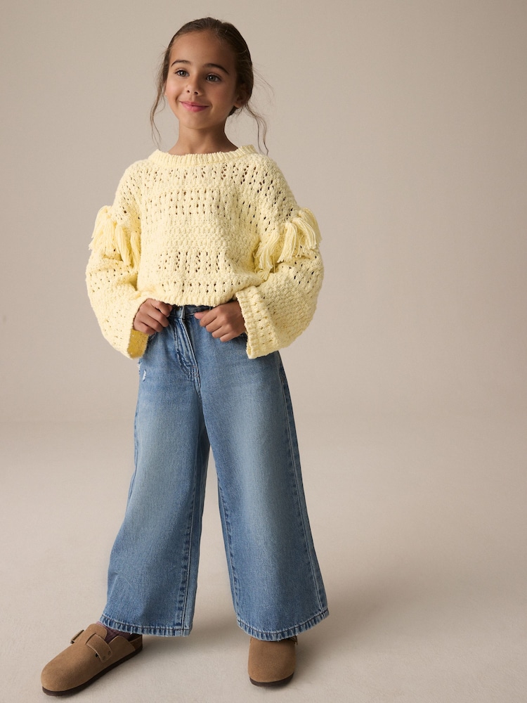 Lemon Yellow Tassle Knitted 100% Cotton Jumper (3-16yrs) - Image 3 of 8