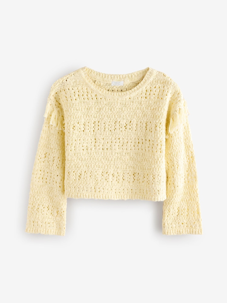 Lemon Yellow Tassle Knitted 100% Cotton Jumper (3-16yrs) - Image 5 of 8