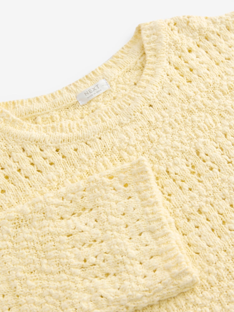 Lemon Yellow Tassle Knitted 100% Cotton Jumper (3-16yrs) - Image 7 of 8