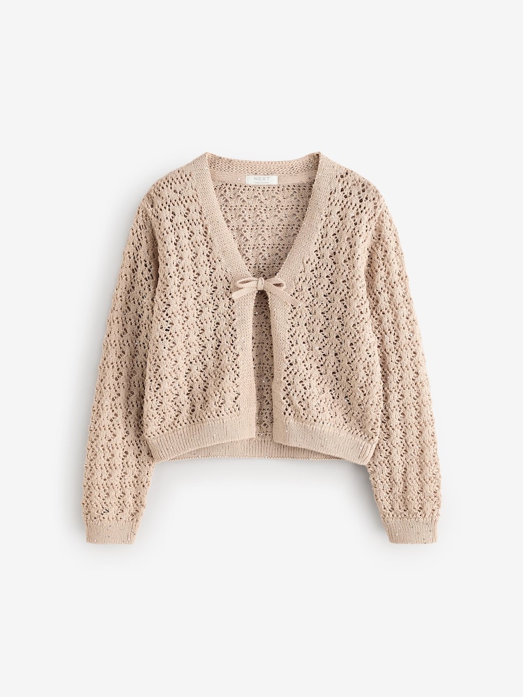 Ecru Sequin Tie Front Cardigan (3-16yrs) - Image 1 of 4