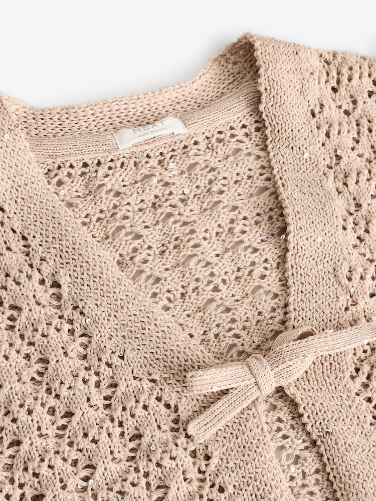 Ecru Sequin Tie Front Cardigan (3-16yrs) - Image 3 of 4