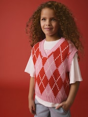 Pink Argyle Knitted Tank (3-16yrs) - Image 1 of 8