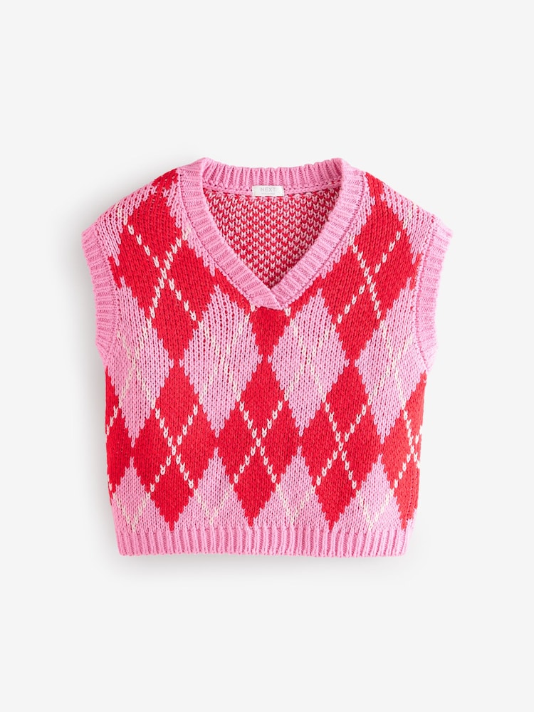 Pink Argyle Knitted Tank (3-16yrs) - Image 5 of 8