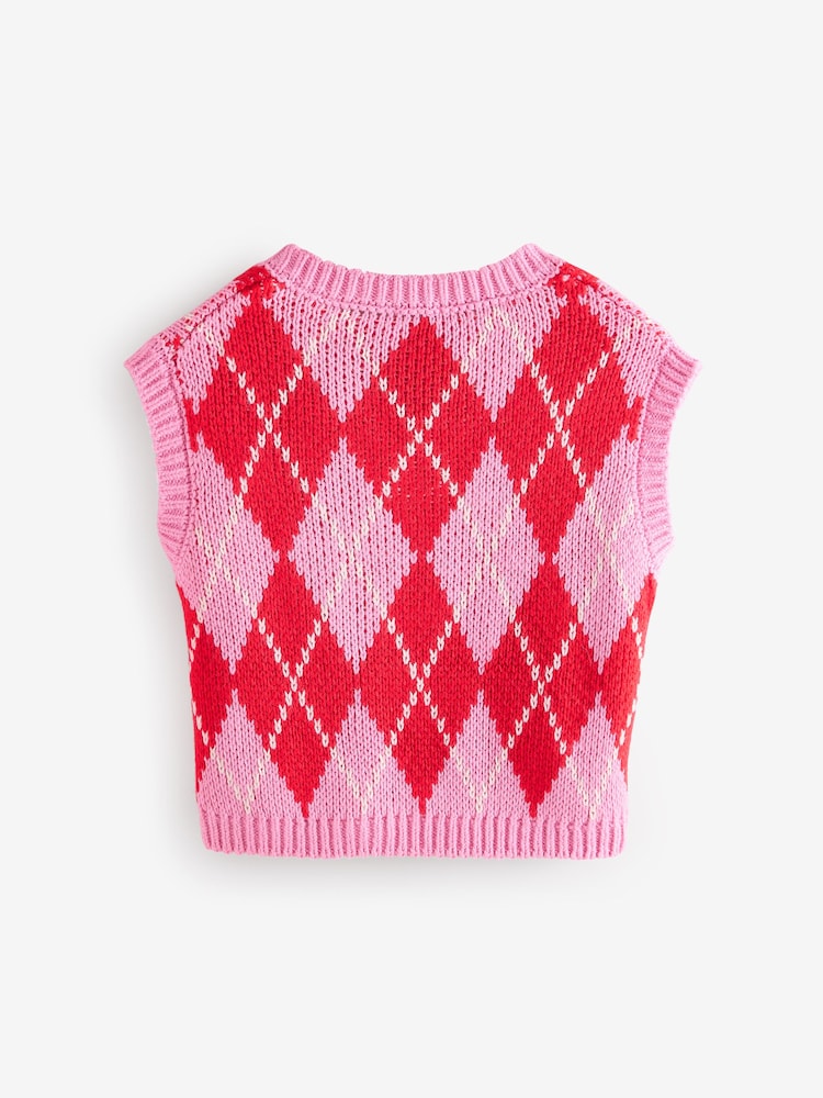 Pink Argyle Knitted Tank (3-16yrs) - Image 6 of 8