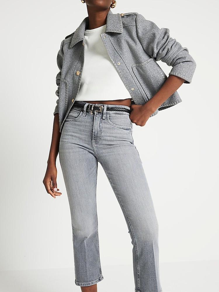 River Island Grey High Rise Cropped Flare Jeans - Image 1 of 6