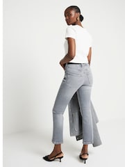 River Island Grey High Rise Cropped Flare Jeans - Image 3 of 6