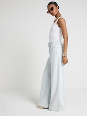 River Island Blue Mid Rise Elasticated Back Extreme Wide Fit Jeans - Image 1 of 4