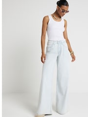 River Island Blue Mid Rise Elasticated Back Extreme Wide Fit Jeans - Image 2 of 4