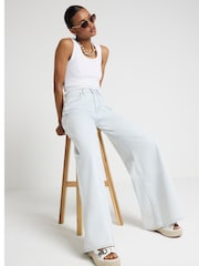 River Island Blue Mid Rise Elasticated Back Extreme Wide Fit Jeans - Image 3 of 4