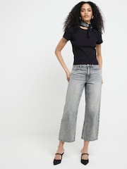 River Island Alto Rise Relaxed Straight Crop Floyd 100% Cotton Jeans - Imagen 1 de 4