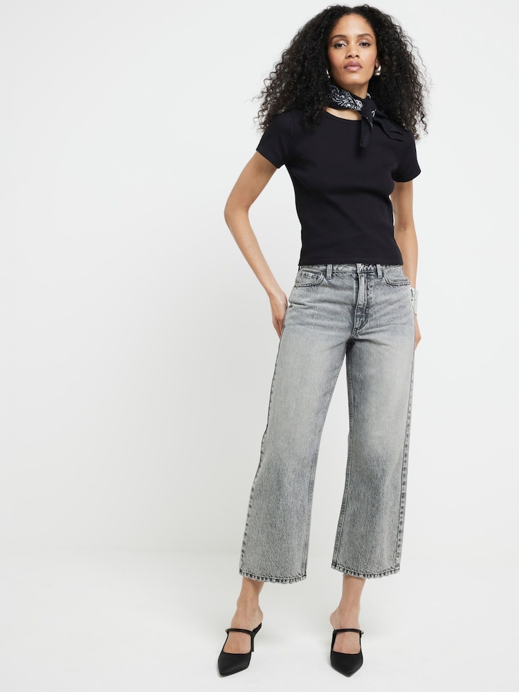 River Island Alto Rise Relaxed Straight Crop Floyd 100% Cotton Jeans - Imagen 1 de 4