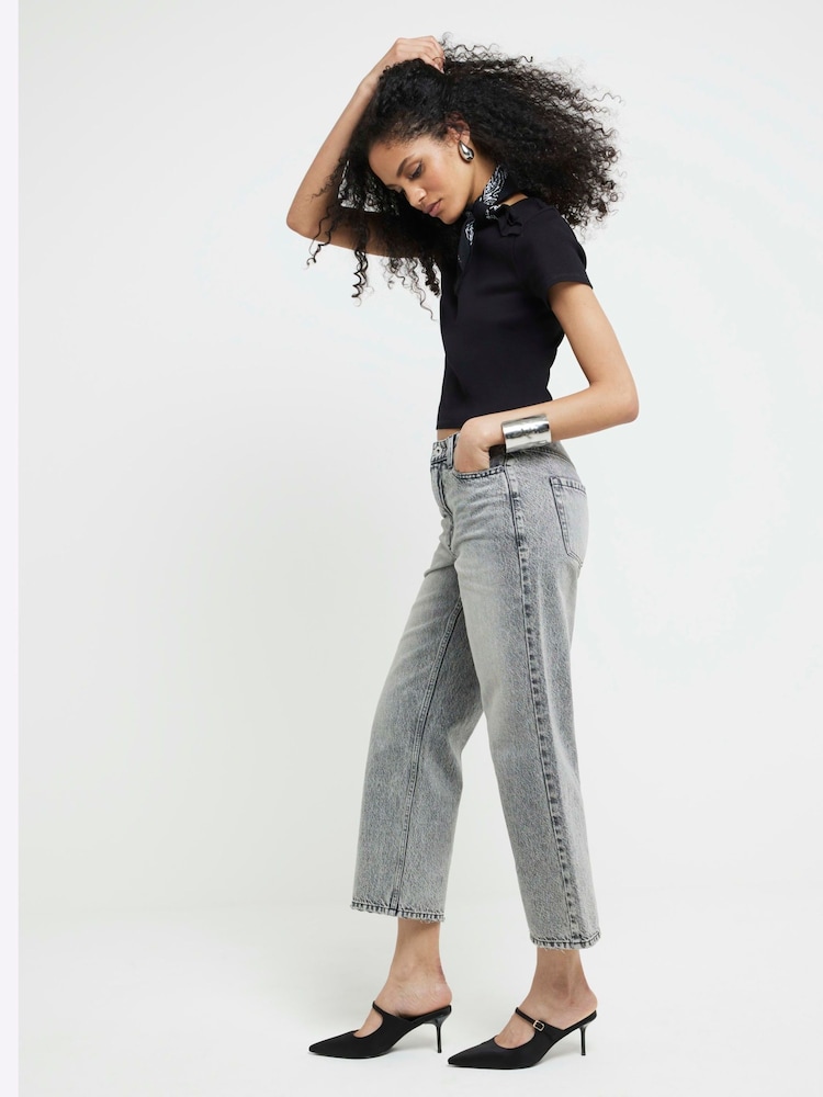 River Island Alto Rise Relaxed Straight Crop Floyd 100% Cotton Jeans - Imagen 2 de 4