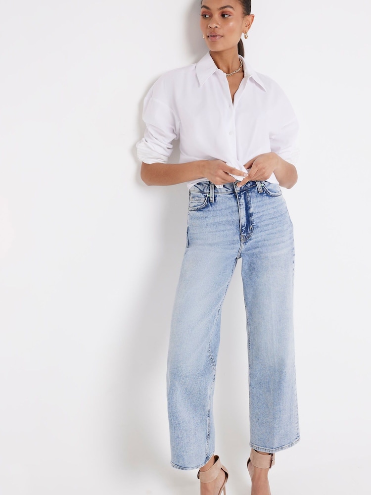 River Island Blue Light Wide Crop Doris Jeans - Image 1 of 4 River Island Blue Light Wide Crop Doris Jeans - Image 1 of 4