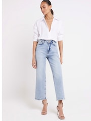 River Island Blue Light Wide Crop Doris Jeans - Image 2 of 4