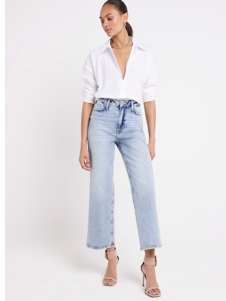 River Island Blue Light Wide Crop Doris Jeans - Image 2 of 4