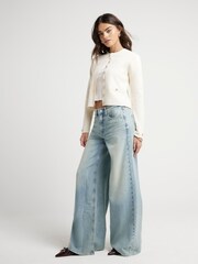 River Island Blue Light Mid Rise Baggy Wide Sandy Jeans - Image 1 of 4