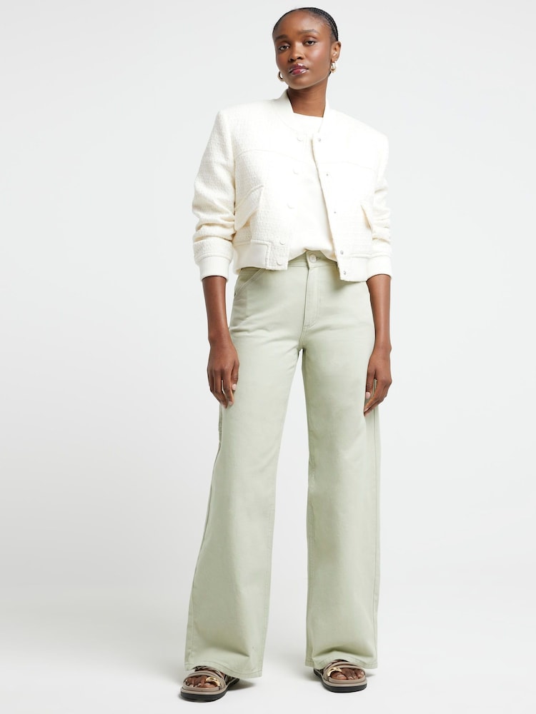 River Island Green High Rise Wide Baggy Carpenter Jeans - Image 1 of 4