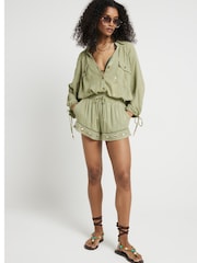 River Island Green Metallic Beach Shorts - Image 2 of 4