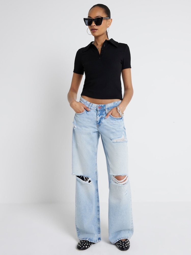River Island Blue Light Low Rise Baggy Wide Leg Kyle Jeans - Image 1 of 4
