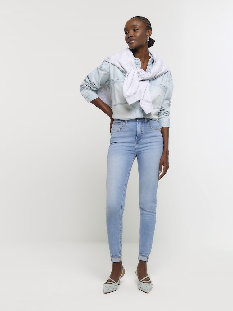 River Island Light Blue Mid Rise Bum Sculpt Skinny Jeans - Image 2 of 5