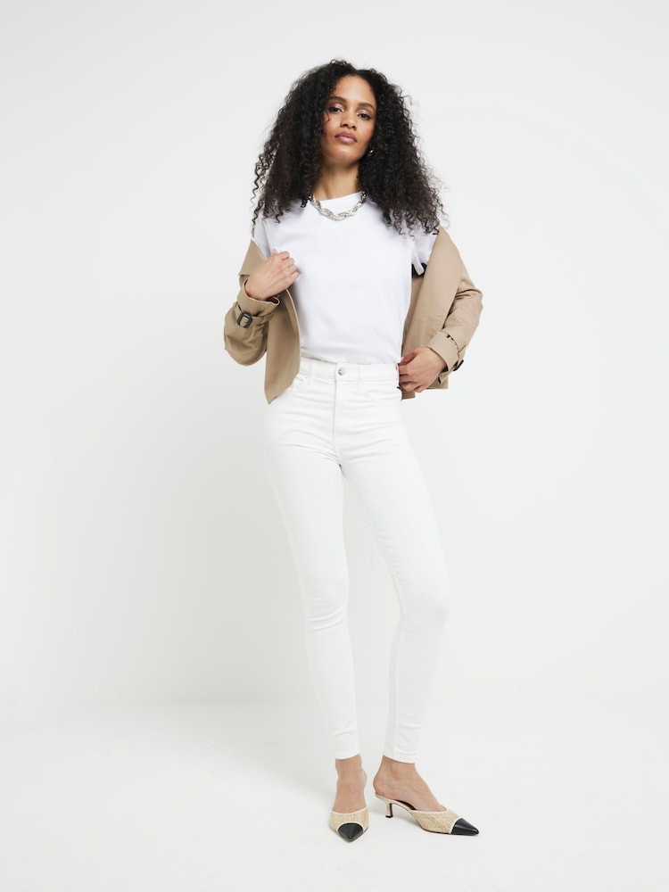River Island White High Rise Bum Scuplt Skinny Jeans - Image 1 of 6