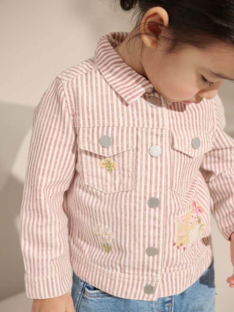 Pink 100% Cotton Stripe Emb Western Jacket (3mths-7yrs) - Image 1 of 9