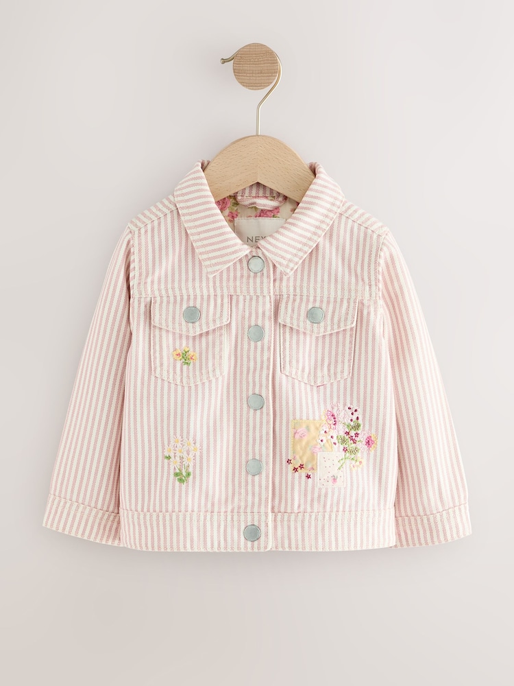Pink 100% Cotton Stripe Emb Western Jacket (3mths-7yrs) - Image 5 of 9