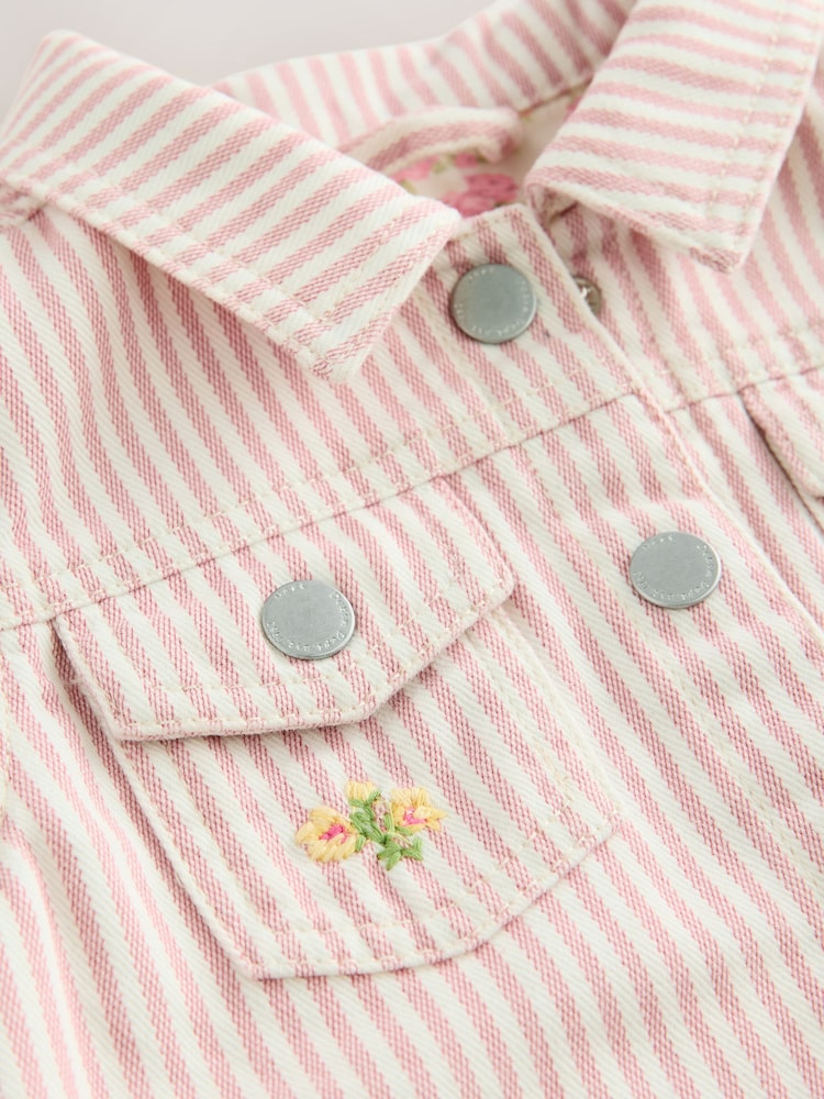 Pink 100% Cotton Stripe Emb Western Jacket (3mths-7yrs) - Image 7 of 9