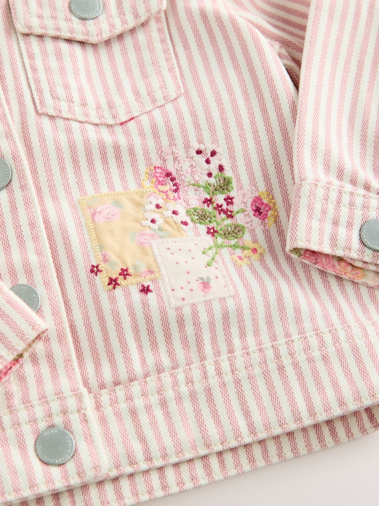 Pink 100% Cotton Stripe Emb Western Jacket (3mths-7yrs) - Image 8 of 9