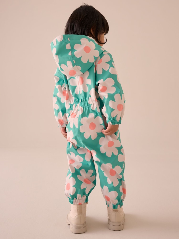 Green Floral Waterproof Hooded Puddlesuit (3mths-7yrs) - Image 3 of 9