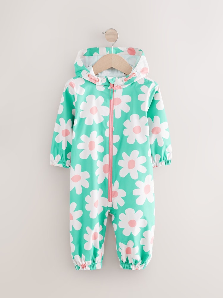 Green Floral Waterproof Hooded Puddlesuit (3mths-7yrs) - Image 5 of 9