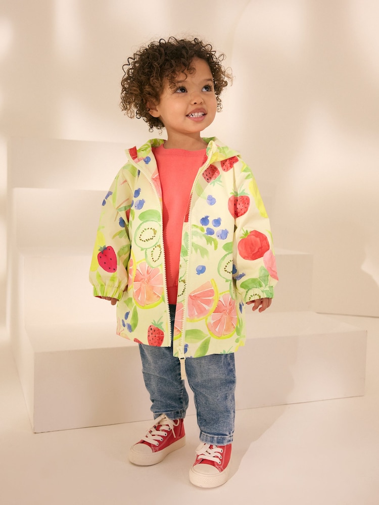 Gelb mit Obstmotiv - Spritzwasserbeständige Regenjacke (3 Monate bis 7 Jahre) - Bild 1 von 7 Gelb mit Obstmotiv - Spritzwasserbeständige Regenjacke (3 Monate bis 7 Jahre) - Bild 1 von 7