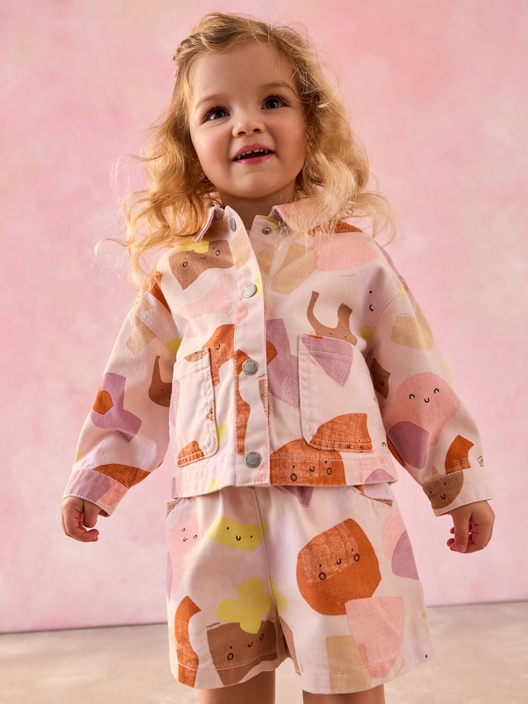 Multi Pastel 100% Cotton Printed Shacket and Shorts Set (3mths-7yrs) - Image 1 of 11