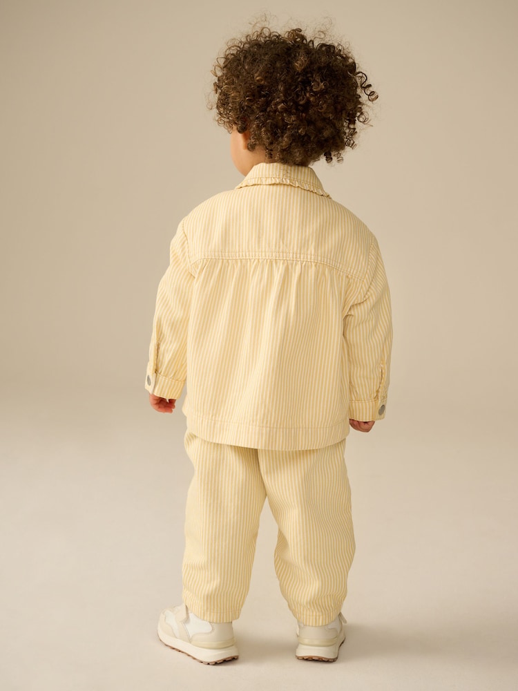 Ochre Yellow Stripe Shacket And Trousers 100% Cotton Set (3mths-7yrs) - Image 3 of 11