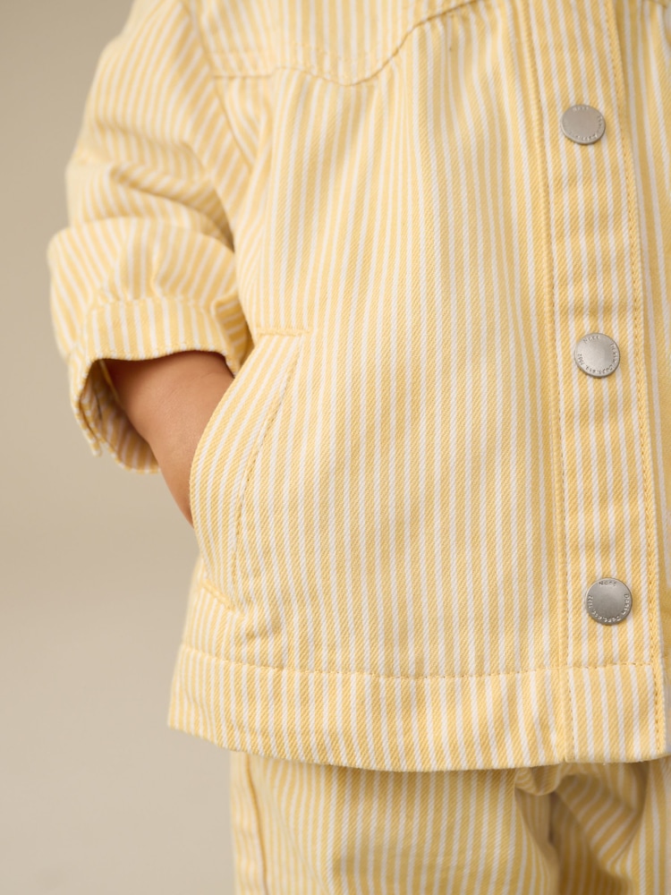Ochre Yellow Stripe Shacket And Trousers 100% Cotton Set (3mths-7yrs) - Image 4 of 11