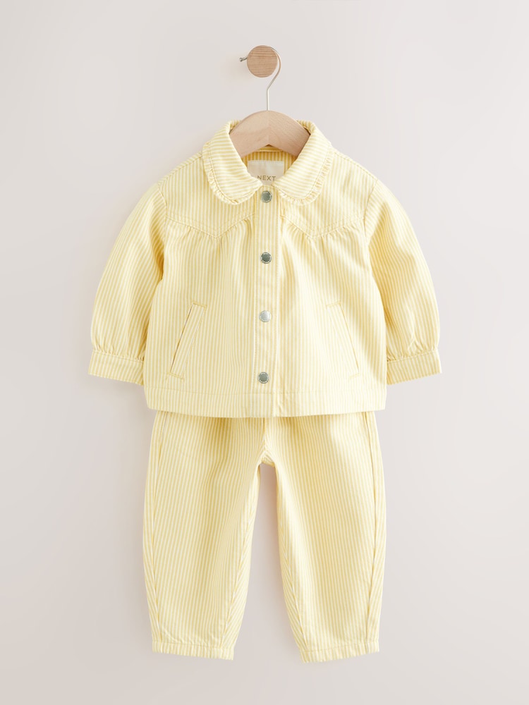 Ochre Yellow Stripe Shacket And Trousers 100% Cotton Set (3mths-7yrs) - Image 6 of 11