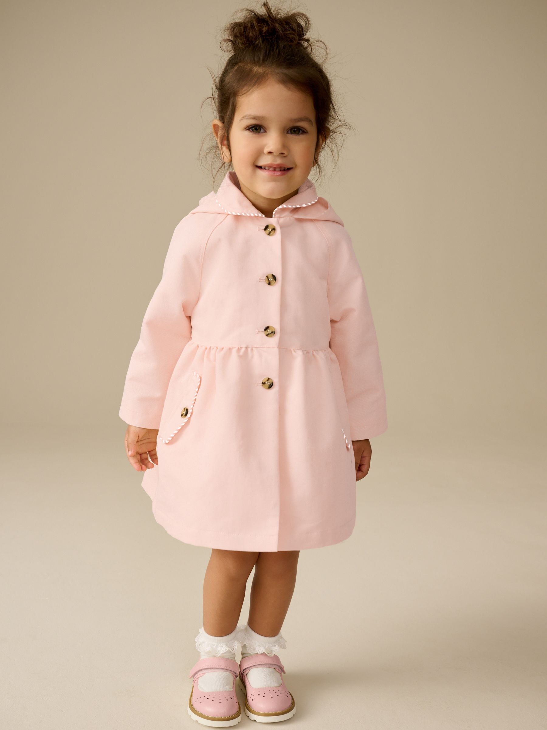 Buy Pink Shower Resistant Hooded Trench Coat (3mths-7yrs