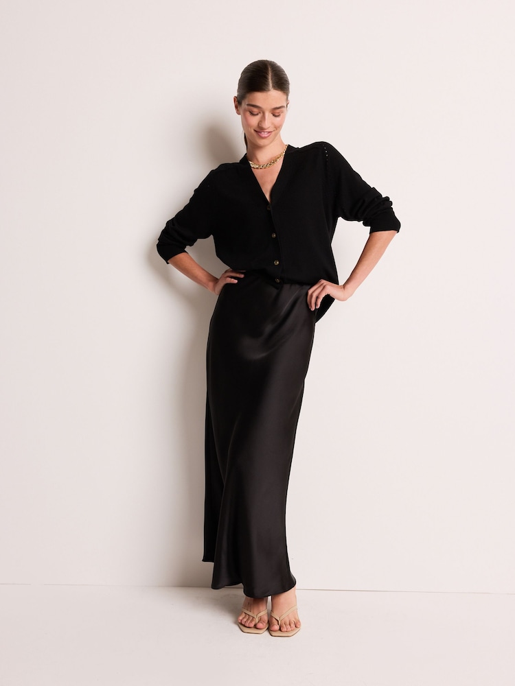 Black Satin Midi Skirt - Image 1 of 4