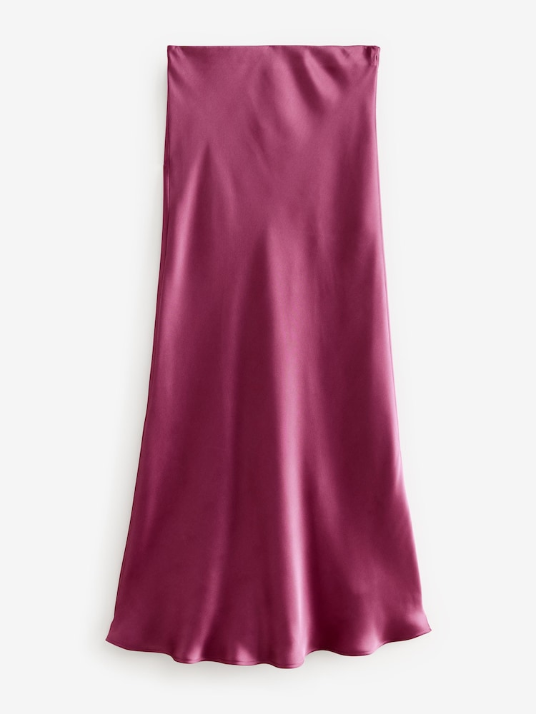 Mauve Pink Satin Midi Skirt - Image 1 of 8