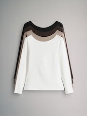 The Set Black/Chocolate Brown/Cream/Taupe Brown 4 Pack Scoop Back Long Sleeved T-Shirts - Image 1 of 15