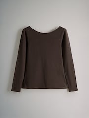 The Set Black/Chocolate Brown/Cream/Taupe Brown 4 Pack Scoop Back Long Sleeved T-Shirts - Image 11 of 15
