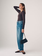 The Set Black/Chocolate Brown/Cream/Taupe Brown 4 Pack Scoop Back Long Sleeved T-Shirts - Image 3 of 15