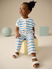 Blau/Weiß - Set aus gestreiftem Tanktop und Hose aus 100 % Baumwolle (3M.–7J.) - Bild 4 von 9