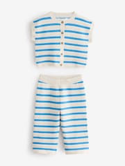 Blau/Weiß - Set aus gestreiftem Tanktop und Hose aus 100 % Baumwolle (3M.–7J.) - Bild 5 von 9