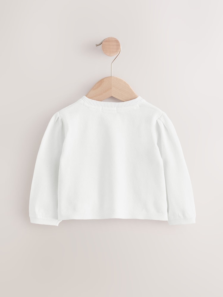White Pleated Sleeve Cardigan (3mths-10yrs) - Image 3 of 5