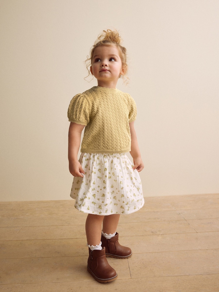 Yellow 100% Cotton Jumper and Skirt Set (3mths-7yrs) - Image 1 of 8